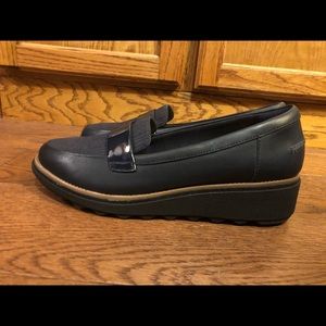 Clarks Sharon Gracie Navy Wedge Shoes